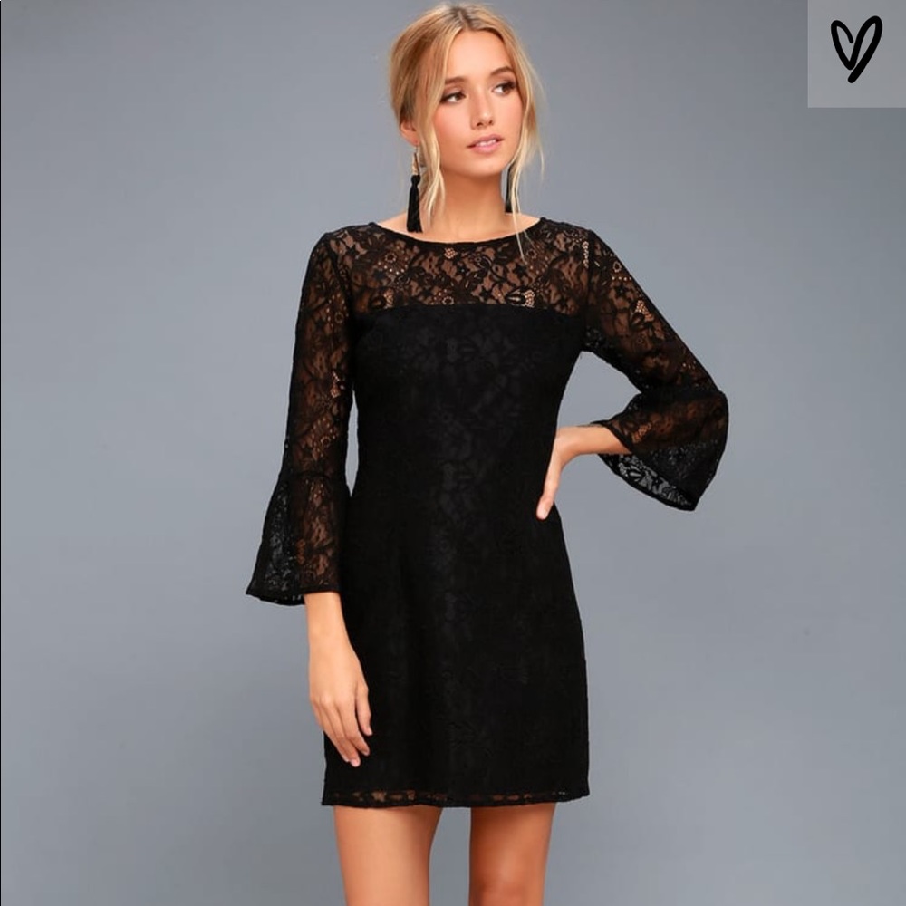 Bb Dakota Billie Black Lace Dress with Bell Sleeve